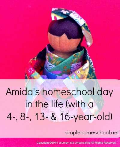 Amida’s homeschool day in life (with a 4-, 8-, 13-, and 16-year-old)